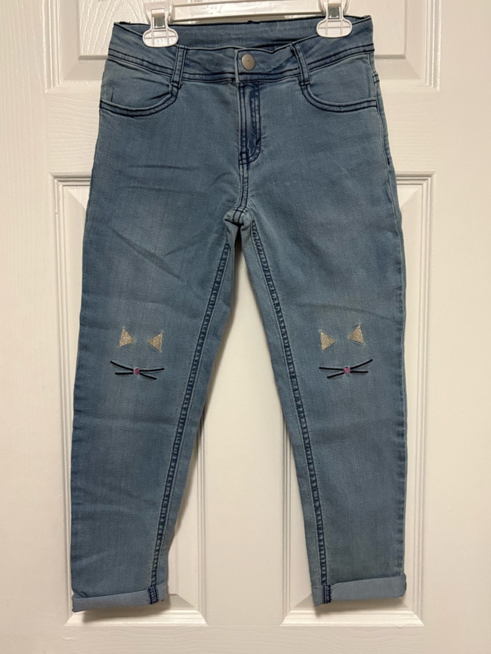 *Gymboree New Girls Embroidered Cat Face Blue Distressed Denim Jeans